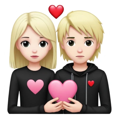 Emo boy Black clothes with long black emo hair long blonde princess girl pink clothes couple heart sticker