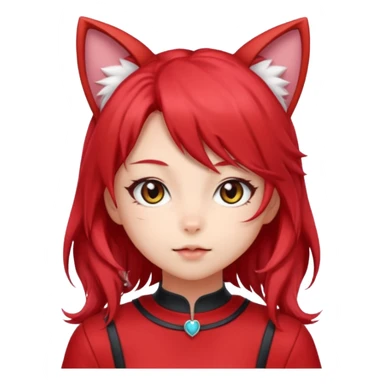 very cute anime cat-girl with cat ears, red blowing hair sticker