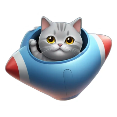 British Shorthair Blue Cat ride a rocket sticker