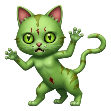green zombie cat full body with action pose sticker