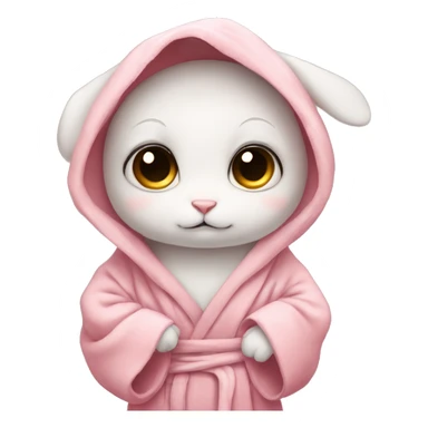 sad portait of adorable baby rabbit in big bathrobe and big cute eyes sticker