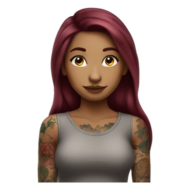 Beautiful tattooed  burgundy long haired woman blushing sticker