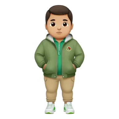 Fat mexican boy with green jacket, skinny khaki jeans, and white nikes sticker