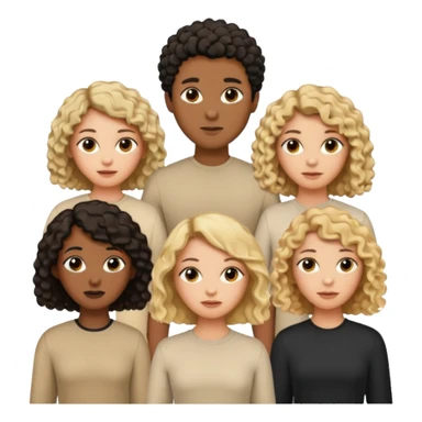 group of people  together ; men and women with brown, blonde, black hair- short hair, long hair and curly hairr wearing beige shirts aesthetic no collar, brown people, white people, black people sticker