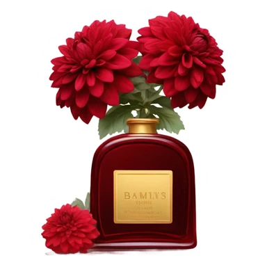 Dark red vintage French style perfume bottle with red dahlias sticker