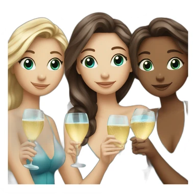 Three beautiful mermaids (two brown hair with brown eyes and blond one with blue eyes) drinking champagne sticker