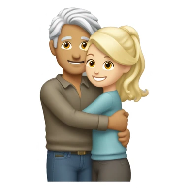 Gray haired bead guy with blonde girl hugging sticker