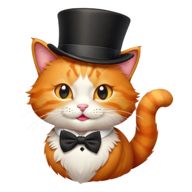 orange cat with top hat and bow tie, winking, playful expression sticker