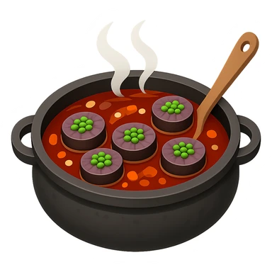 Remove the egg from the sundae gukbap, keep the rest of the ingredients and the steaming soup in the earthenware pot. The style is Apple emoji style with no background. sticker