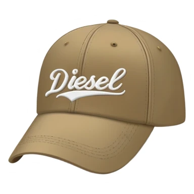 Dark khaki Diesel cap with white cursive 'Diesel' script writing and Diesel logo underneath, no person, isolated baseball cap sticker