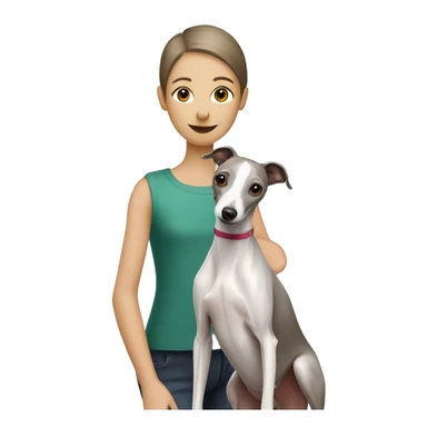 Italian Greyhound standing next to a girl with a short white haircut sticker