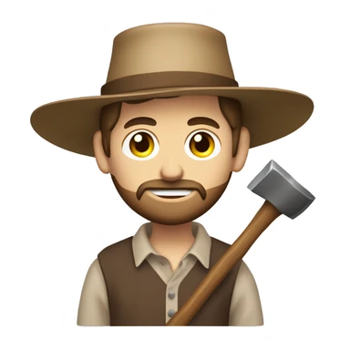 amish brown straw hat and small beard without mustache white skin brown button down shirt half body holding a hammer one photo  sticker