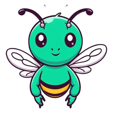 Glamorous mint green female bee with diamond-studded wings, rhinestone decorations, and glittery body sticker