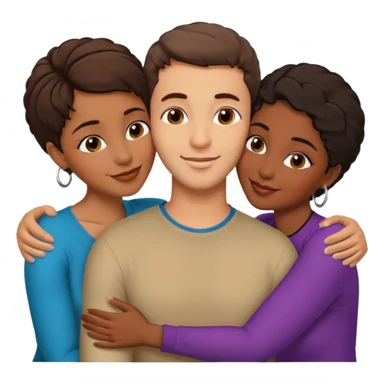 middle Eastern man with short brown hairwith two black african women both are African one is medium tone skin black and one is medium tone black with african hair styles. and they are all smiling and putting their arms around each other and kissing and hugging sexually  sticker