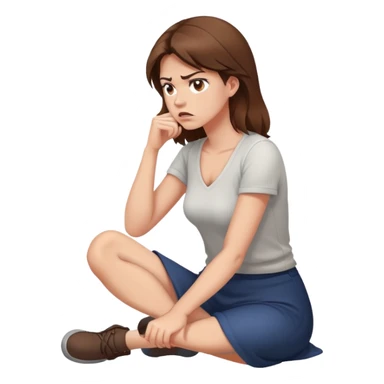 angry woman with brown hair sitting on a floor in profile avoiding conversation sticker