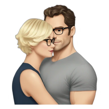 Henry Cavill kiss blond woman wearing glasses, with very short hair sticker
