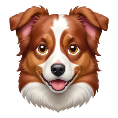 Cinematic Comical Red Merle Australian Shepherd Portrait Emoji, Head tilted dramatically with an exaggeratedly shocked or offended expression, short red merle fur with striking white accents, wide, expressive amber eyes filled with exaggerated disbelief, Simplified yet hilariously expressive features, highly detailed, glowing with a slightly sassy glow, high shine, dramatic yet playful, stylized with an air of attitude, bright and endearing, soft glowing outline, capturing the essence of a sassy and over-the-top pup, so meme-worthy it feels like it could side-eye its way into internet fame instantly! sticker