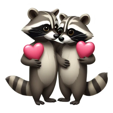 Two male raccoons hug with hearts sticker