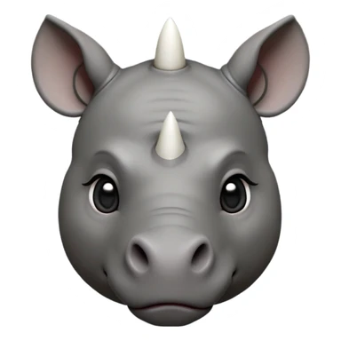 cinematic-noble-cute-young rhino-portrait-emoji,slate-grey-hide-poised-and-regal,-with-a-massive,-powerful-build-and-a-thick,--deep-set-soulful-piercing-eyes,-simplified-yet-sharp-and-sophisticated-features,-highly-detailed,-large-black-eyes, white horn, front facing, zoomed out showing shoulders sticker