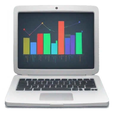 A laptop with a bar chart and an upward trend sticker