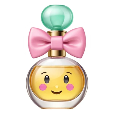 Benetton Sisterland perfume bottle with pastel colors and a cute bow, emoji style sticker