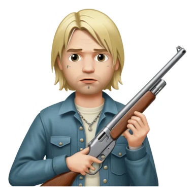 Kurt Cobain holds a double-barreled shotgun with the barrel in his mouth sticker