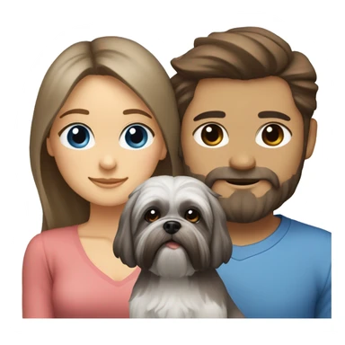 Couple with grey shih tzu dog: girl with blue eyes and boy with brown eyes and beard sticker