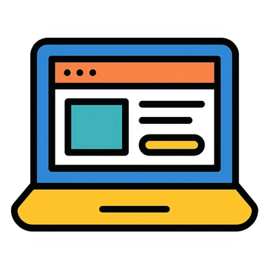 a laptop computer showing a web page, simple and clear, digital illustration, icon style sticker
