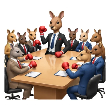 Kangaroo with boxing gloves sitting at a conference table with 7 other people sticker