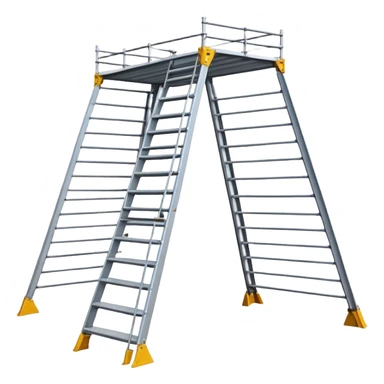 Design an adjustable trapezoid-shaped scaffold that can be customized based on its base width and target height. Please render it in a cartoon style. sticker