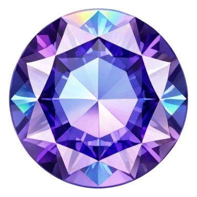 Precision round cut tanzanite with lavender-blue color flash and holographic rainbow effect sticker