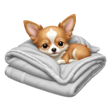 Long haired chihuahua, beige/redhaired, pale head, with white chest and white socks, head without white, sleeping cutely under blanket sticker
