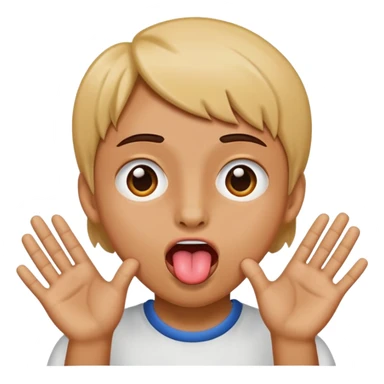 tounge sticking out and hands to the side of face like it is opening something sticker