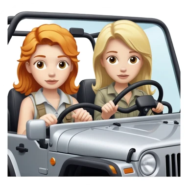 Ginger driving silver jeep with blonde girl in passenger seat sticker
