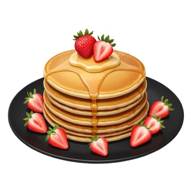 Pancakes with strawberries in a black plate sticker