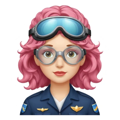 Flight Officer Lila – wavy rose-hair pilot with mirrored goggles sticker