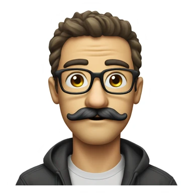 Mustache crooked teeth wide eyes big nose with glasses low taper fade man sticker
