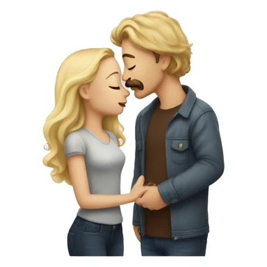 Blonde haired girl and brown moustache and hair guy kissing sticker