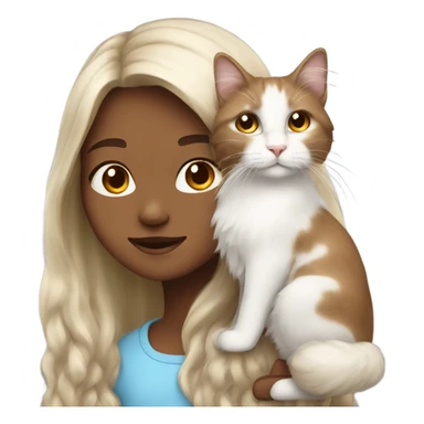 girl long hair brown with white cat angora sticker