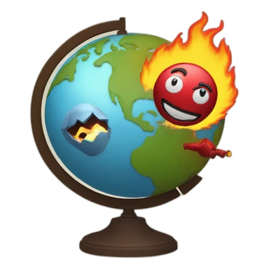 globe on fire grabbed by a puppet master sticker