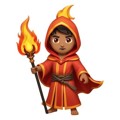 Clash of Clans aesthetic: Cinematic Ferocious Fire Mage Hero Emoji, rendered in a 3D vector-style similar to standard emojis with minimal shading and bold, simplified shapes. A compact, isometric figure draped in flowing, charred and ember-lined robes, wielding a fiery staff crackling with intense flames. Eyes burning with an infernal glow, exuding raw, untamed power. Simplified yet unmistakably iconic, highly detailed and consistent, glowing with a fiery, molten radiance and high shine. Stylized with a touch of menacing sorcery and a searing, ember-infused outline, capturing the essence of a wrathful mage ready to unleash devastating fire magic! sticker