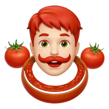 funny theater actor character who ate tomatoes, tomato sauce around mouth, dramatic expression, stage costume collar, 3D cartoon, mobile game icon style, clean background, no text, no watermark
 sticker