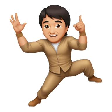 Cinematic Realistic Jackie Chan Pop Culture Emoji, depicted with playful agility and charismatic charm rendered with lifelike textures and vibrant, action‚Äêpacked lighting. sticker