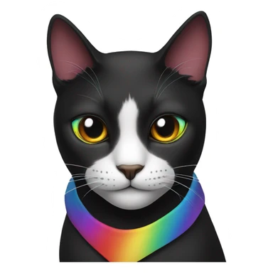 a black cat with a rainbow outline, it is wearing a red solid bandana around its neck sticker