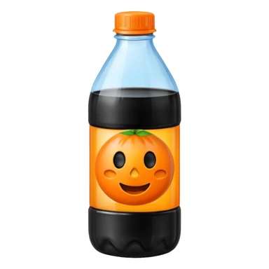 Create a drink in a plastic bottle with a black liquid named Kofola and orange sticker