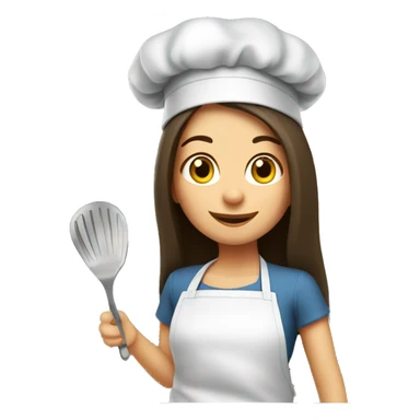 Brunette long straight hair girl making dinner in a cook hat sticker