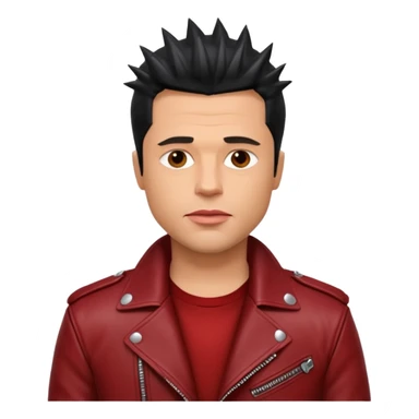 Brad Pitt, spiky black hair, wearing dark red leather jacket sticker