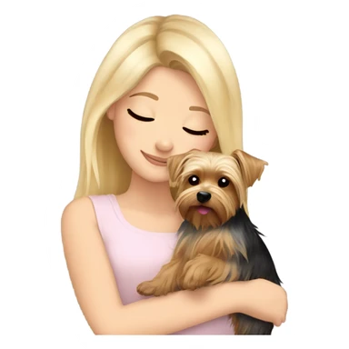 White girl blonde hair closed eyes hugging Yorkshire terrier  sticker