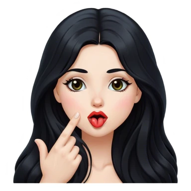 black-haired long hair white young girl blowing a kiss sticker