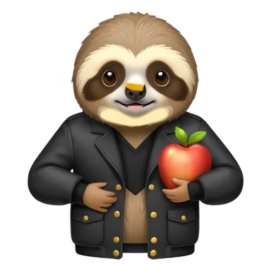 a very technical and business savvy sloth with light gray fur, wearing a black jacket labeled 'The Mill', apple animal emoji style sticker